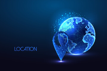 Wall Mural - Concept of global location with planet Earth globe and pin geolocation marker in futuristic style