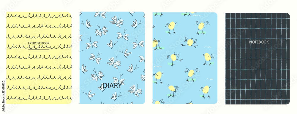 Vetor Set of cover page templates based on patterns with chickens ...