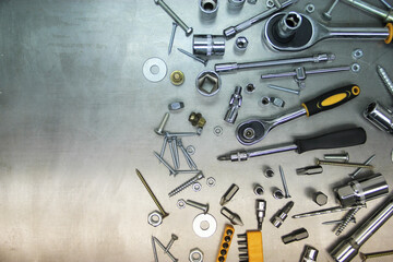 Wall Mural - A set of tools and wrenches close-up. Tool for car repair or replacement of car parts, auto parts.