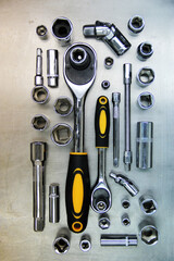 Wall Mural - A set of tools and wrenches close-up. Tool for car repair or replacement of car parts, auto parts.