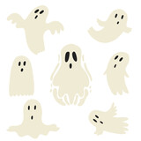 Fototapeta Pokój dzieciecy - Cute Halloween ghost character set. Halloween kids graphic. Cartoon flat vector 