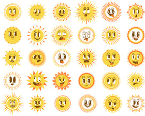 Wall Mural - sun faces elements. morning sunshine, happy cute cartoon suns. isolated emotional spring summer char