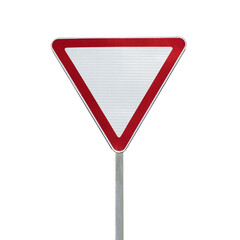 Traffic sign give way isolated on white transparent background.