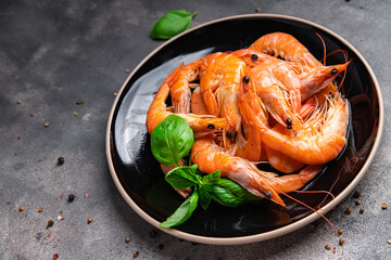 fresh shrimp prawn seafood meal food snack on the table copy space food background