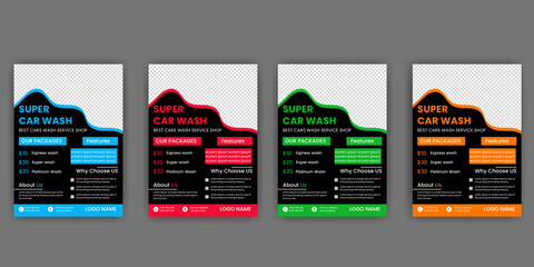 Creative Car Wash Flyer set, Abstract design carwash flyer bundle, Car Detailing, Auto Detailing Flyer, Car Wash poster templates