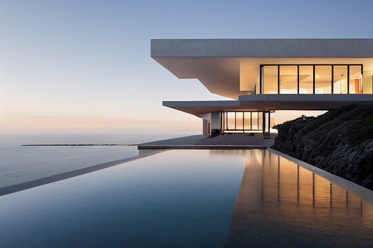 Wall Mural -  - Modern angular luxury tropical villa with a swiming pool

