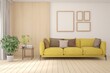 © AntonSh - White living room with sofa. Scandinavian interior design. 3D illustration