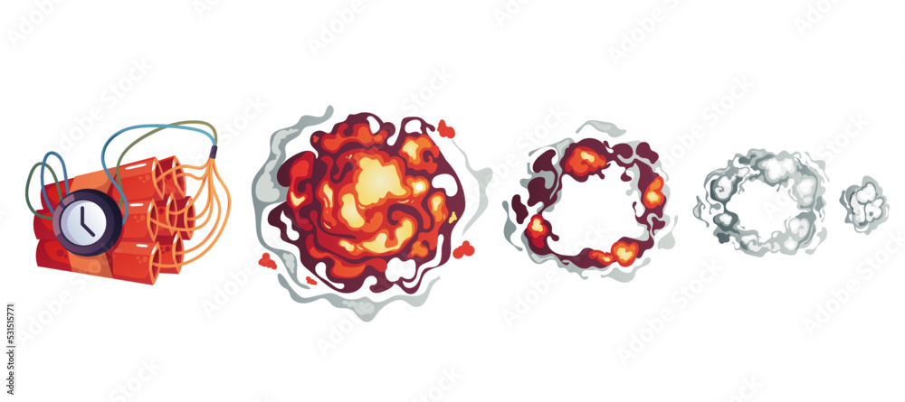 Bomb dynamite frame boom explosion steps isolated set. Graphic design ...