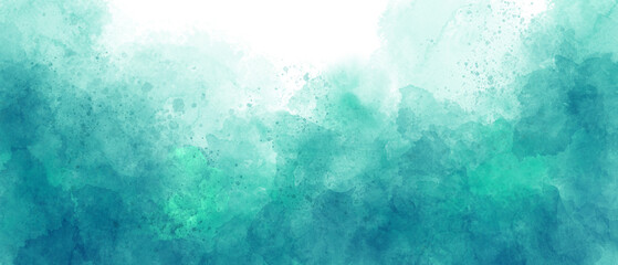 light sea blue green sky gradient watercolor background with clouds texture	
