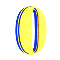 Poster - Yellow blue 3d number zero on a transparent background.