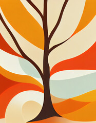 Abstract simple illustration of a tree in autumn colors. Digital illustration