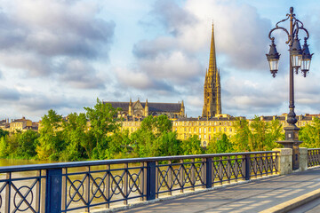 Basilique Saint Michel and Pont de Pierre bridge, Bordeaux, France