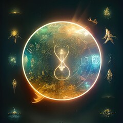 Wall Mural - abstract fantasy neon space landscape. star nebulae, month and moon, mountains, fog. unreal fantasy 