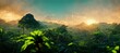 © Zaleman - Lush tropical jungles and distant mountains at sunrise