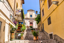 Taormina, Italy - July 22, 2022: Scenic Streets And Sidewalks In Taormina, Sicily
