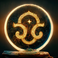Wall Mural - abstract fantasy neon space landscape. star nebulae, month and moon, mountains, fog. unreal fantasy 