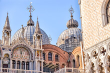 Venice, Italy - July 5, 2022: Building Exteriors Along The St. Mark's Square In Venice Italy
