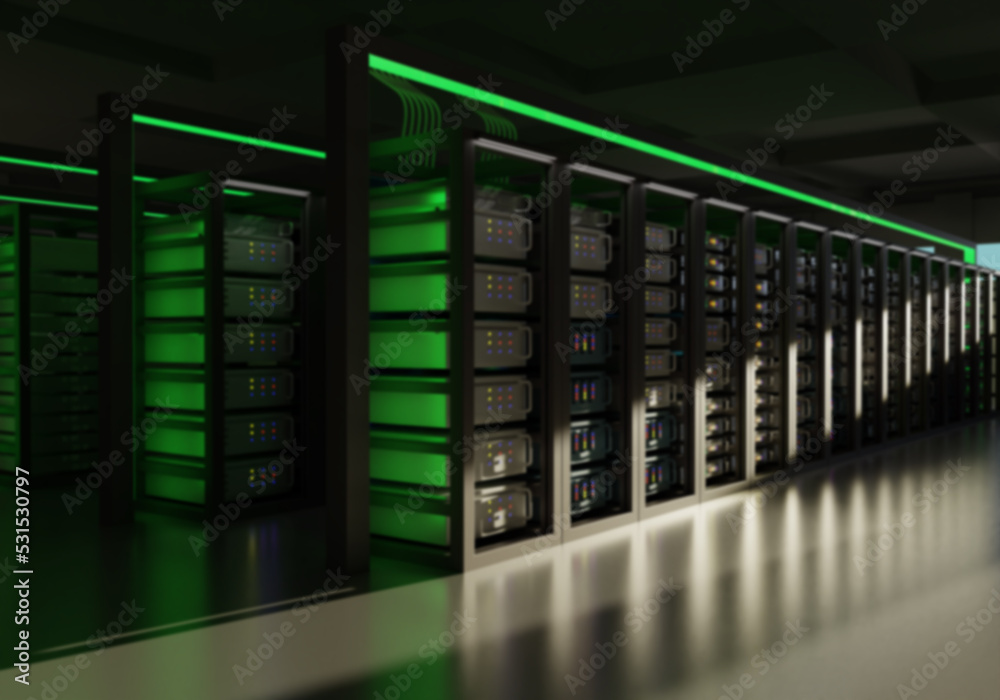 Equipment with server racks. Data center room without anyone ...