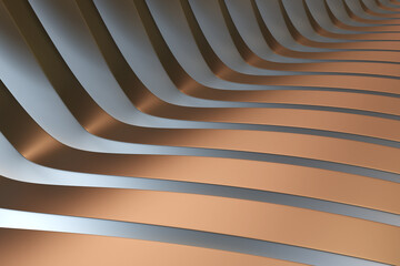 Poster - Abstract background. Lines with smooth curves. Geometric seamless background. Golden lines smoothly go up. Three-dimensional background. Abstract wallpaper for your design. 3d rendering.