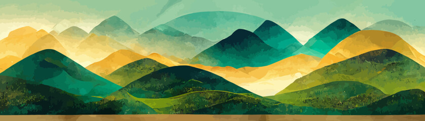 Canvas Print - abstract art background with mountains and hills in green