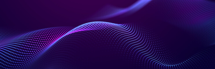particle stream. purple background with many glowing particles. information technology background. 3