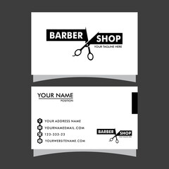 Barber shop business card and men's  salon or barber shop logo black and white