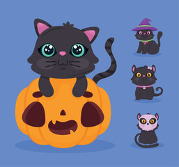 Sticker - four halloween cats characters