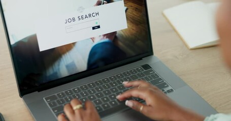 Aufkleber - Online recruitment, laptop search and employee on web for interview, working on hiring for job and typing on website on the internet at desk. Black woman writing to startup about professional career