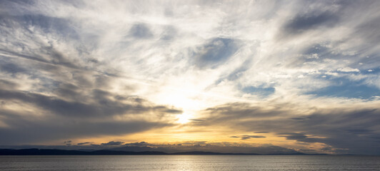 Wall Mural - Cloudy Cloudscape during sunny summer Day on the West Coast of Pacific Ocean