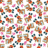 Fototapeta Pokój dzieciecy - Seamless pattern texture with little bear swim in underwater. For fabric textile, nursery, baby clothes, background, textile, wrapping paper and other decoration.
