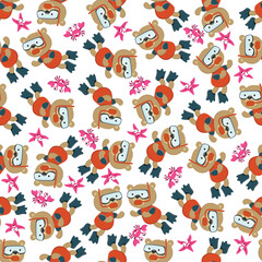  Seamless pattern texture with little bear swim in underwater. For fabric textile, nursery, baby clothes, background, textile, wrapping paper and other decoration.