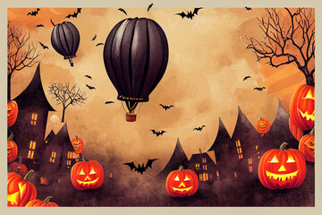 Poster - Halloween background with scary air balloons and flag garlands. Greeting card, party invitation or sale banner template