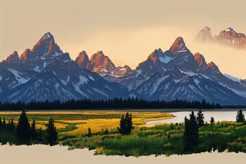 Wall Mural - Grand Teton National Park is an American national park in northwestern Wyoming, Teton Range as well as most of the northern sections of the valley