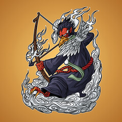 Sticker - Tengu Japanese Mythology Illustration