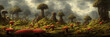 fantasy landscape with giant mushrooms, background banner