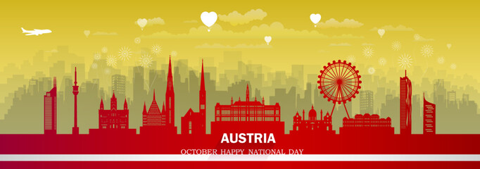 Wall Mural - Travel landmarks Austria with silhouette architecture background, Austria republic day.