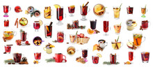 Set Of Delicious Mulled Wine Isolated On White