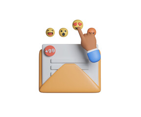 Poster - 3D Envelope icon with notification. Mail envelope with marker message. Email newsletter marketing concept. Cartoon illustration isolated background. Minimal design. 3D Rendering illustration.