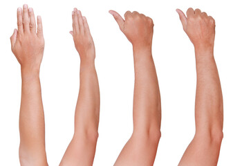 Male asian hand gestures isolated over the white background.