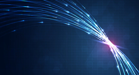 Leinwandbilder - Blue light streak, fiber optic, speed line, futuristic background for 5g or 6g technology wireless data transmission, high-speed internet in abstract. internet network concept. vector design