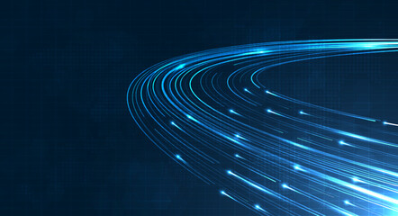 Leinwandbilder - Blue light streak, fiber optic, speed line, futuristic background for 5g or 6g technology wireless data transmission, high-speed internet in abstract. internet network concept. vector design
