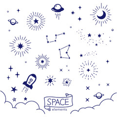 Wall Mural - Illustration set of hand drawn space elements	