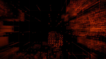 Futuristic, Orange 3D Block background. Vibrant colored Tech Wallpaper. 3D Render 