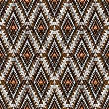 Seamless Ethnic Ikat Pattern.Black, Brown Ornament On A Light Gray Background.