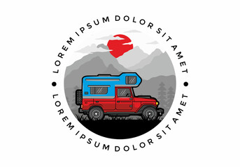 Wall Mural - Stocky camper car illustration badge