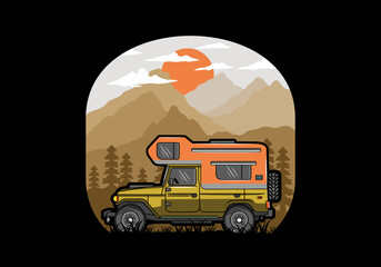 Wall Mural - Stocky camper car illustration badge