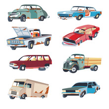 Old Abandoned Automobiles Vehicles And Cars Vector