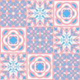 Fototapeta Kuchnia - TalaVera de Puebla pastel colored ceramic tile, traditional spanish portuguese pattern for wall and ceramic tile design, pink blue white vector illustration