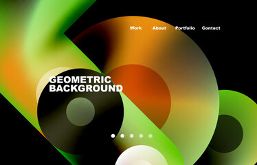 Website landing page abstract geometric background. Circles and round shapes. Web page for website or mobile app wallpaper