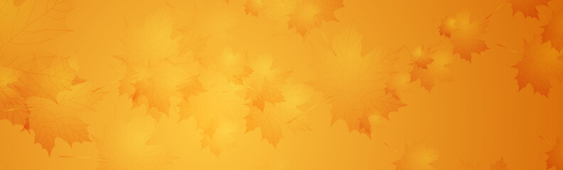 Wall Mural - Golden orange minimal autumn background with maple leaves. Vector banner design